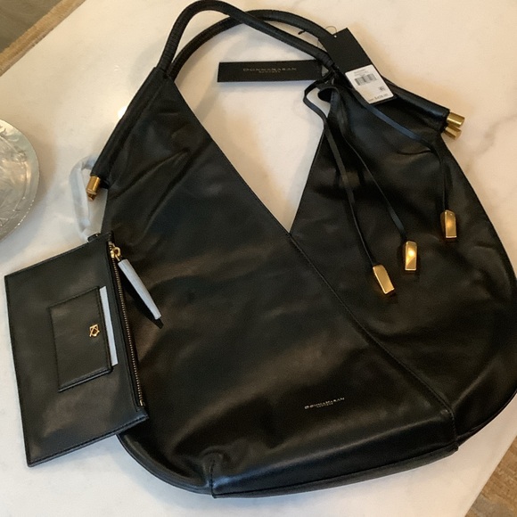 Donna Karan Black Shoulder Bag with Gold Details Brand New